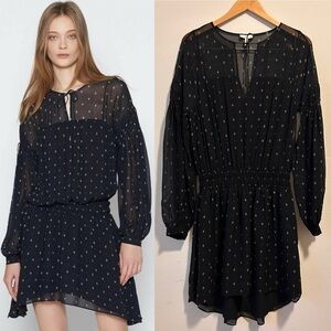 Joie Women’s Size Medium Academia Split- Neck Printed Black Silk Dress